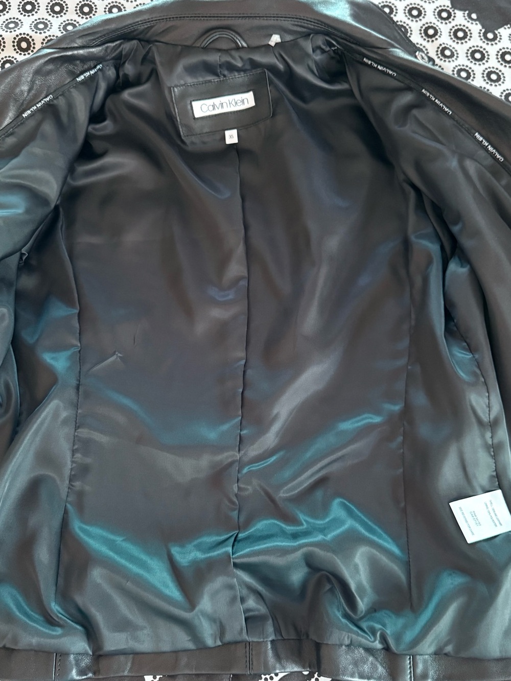 Calvin Klein Genuine Leather Moto Jacket Black XS Extra Small Asymmetrical Zip - Picture 8 of 12